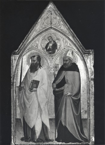 Anonimo — Ventura di Moro (Pseudo Ambrogio di Baldese) - sec. XV- San Paolo e santo vescovo — particolare, scomparto destro